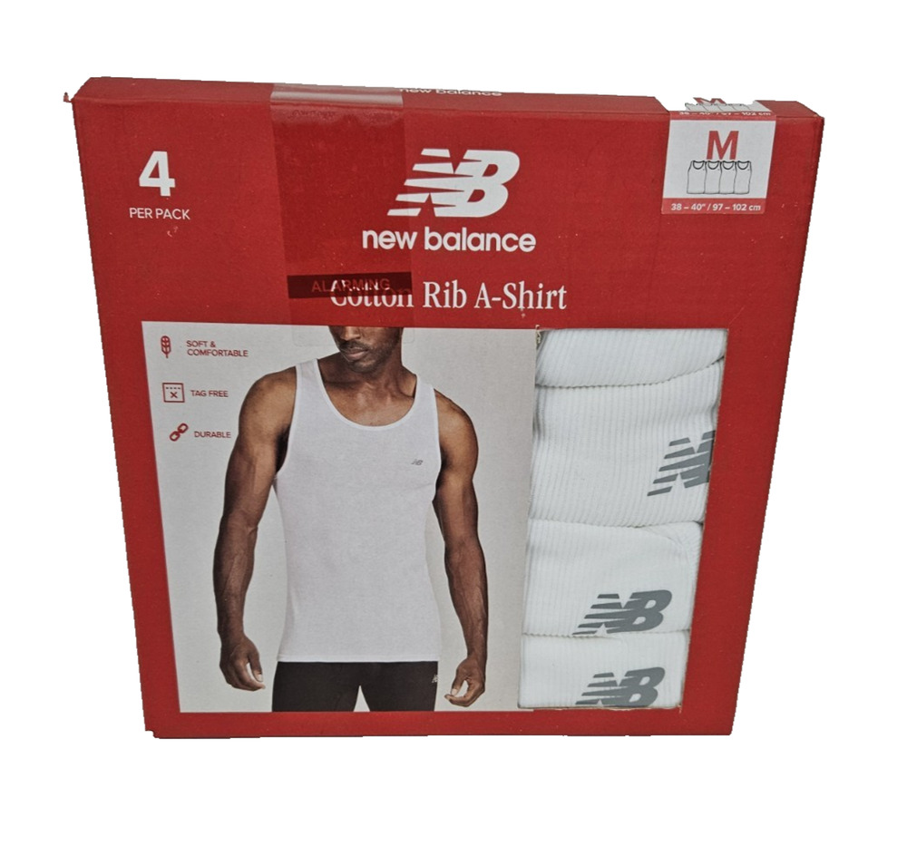 New Balance Tank Top Men's Medium White Ribbed 4 Pack Under Shirts